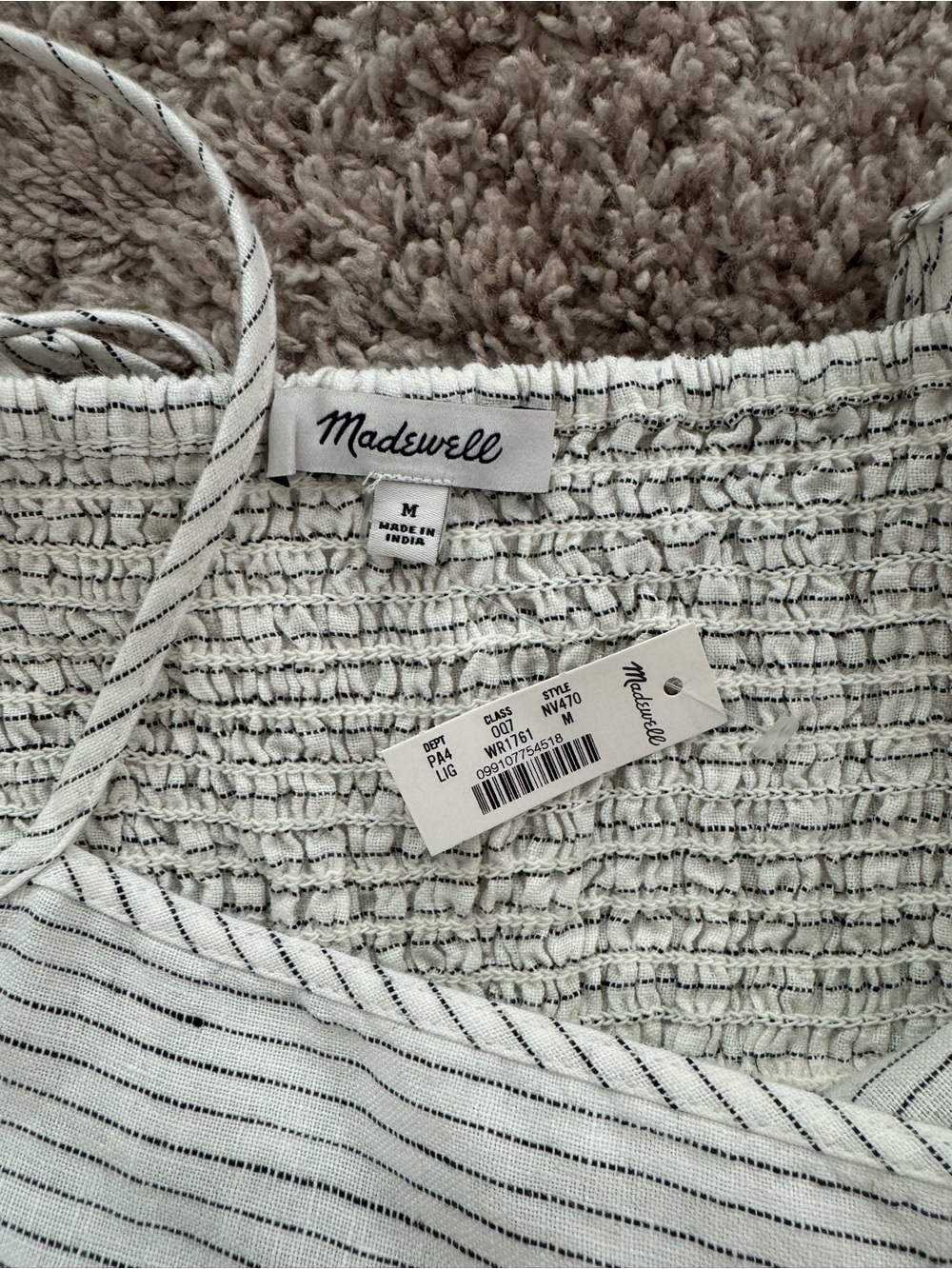 NWT Madewell Stripe Empire Waist Midi Dress in 100% Linen - Medium Cream - Picture 6 of 7